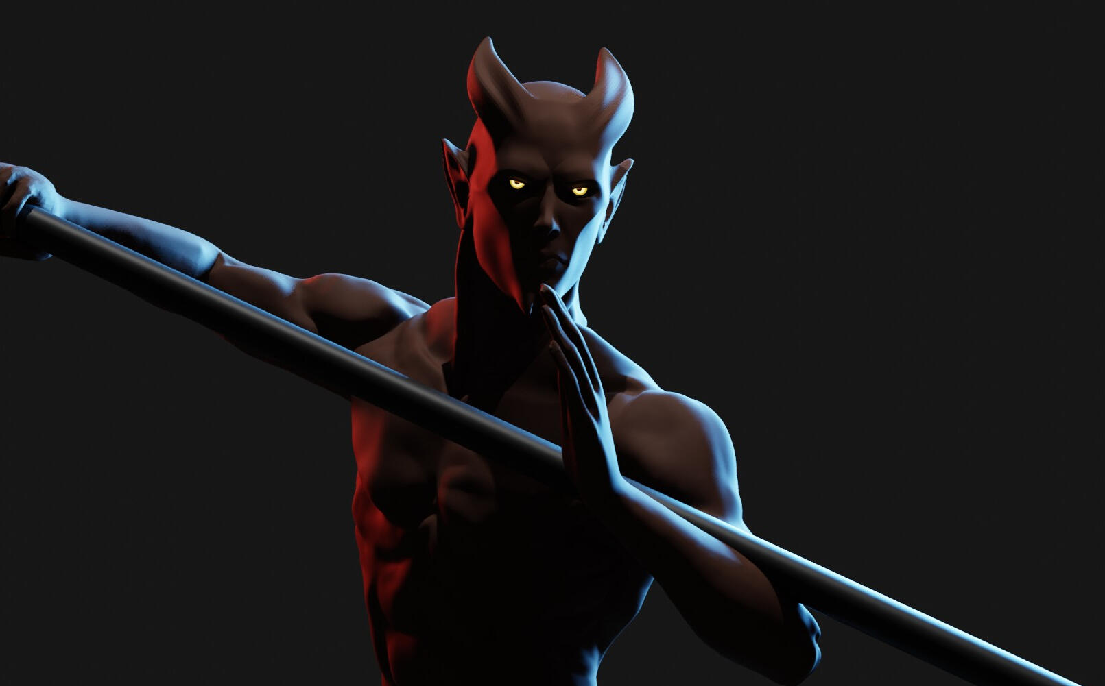 A sculpted character commission of a Tiefling monk